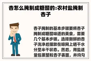 杏怎么腌制成糖醋的:农村盐腌制杏子
