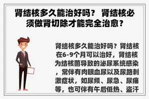 肾结核多久能治好吗？ 肾结核必须做肾切除才能完全治愈？