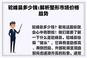 驼峰鼻多少钱:解析整形市场价格趋势