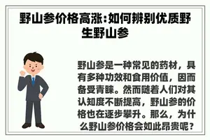 野山参价格高涨:如何辨别优质野生野山参