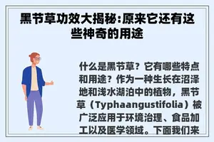 黑节草功效大揭秘:原来它还有这些神奇的用途
