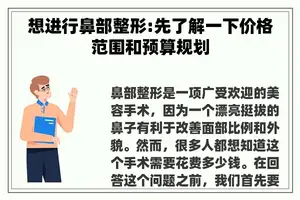 想进行鼻部整形:先了解一下价格范围和预算规划