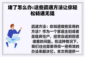 堵了怎么办:这些疏通方法让你轻松畅通无阻