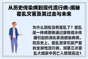 从历史传染病到现代流行病:揭秘霍乱灾害及其过去与未来