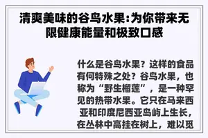 清爽美味的谷鸟水果:为你带来无限健康能量和极致口感