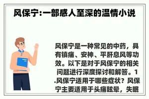 风保宁:一部感人至深的温情小说