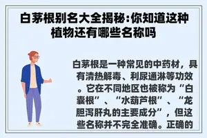 白茅根别名大全揭秘:你知道这种植物还有哪些名称吗