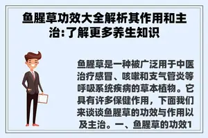 鱼腥草功效大全解析其作用和主治:了解更多养生知识