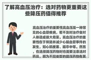 了解高血压治疗：选对药物更重要这些降压药值得推荐