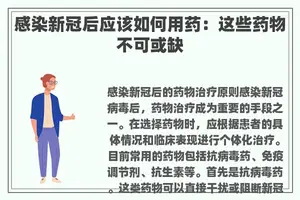 感染新冠后应该如何用药：这些药物不可或缺