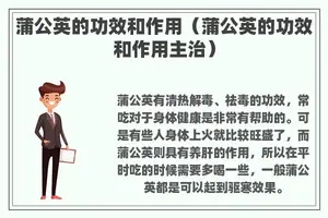 蒲公英的功效和作用（蒲公英的功效和作用主治）