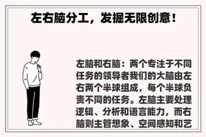 左右脑分工，发掘无限创意！