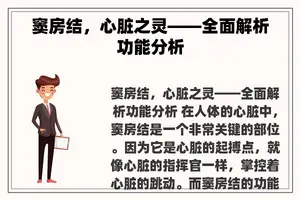 窦房结，心脏之灵——全面解析功能分析