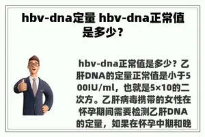 hbv-dna定量 hbv-dna正常值是多少？