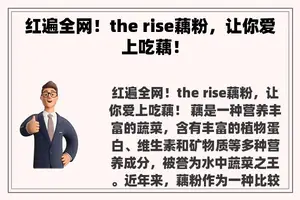 红遍全网！the rise藕粉，让你爱上吃藕！