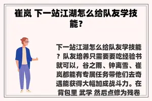 崔岚 下一站江湖怎么给队友学技能？