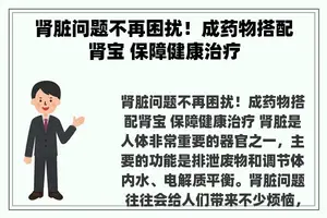 肾脏问题不再困扰！成药物搭配肾宝 保障健康治疗