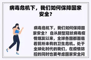 病毒危机下，我们如何保障国家安全？