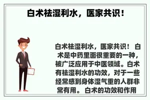 白术祛湿利水，医家共识！