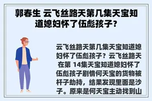 郭春生 云飞丝路天第几集天宝知道媳妇怀了伍彪孩子？