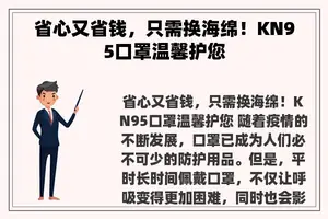 省心又省钱，只需换海绵！KN95口罩温馨护您