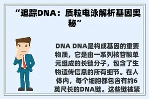 “追踪DNA：质粒电泳解析基因奥秘”