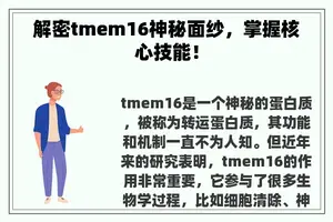 解密tmem16神秘面纱，掌握核心技能！