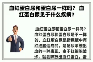 血红蛋白尿和蛋白尿一样吗？ 血红蛋白尿见于什么疾病？