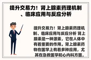 提升交易力！肾上腺素药理机制、临床应用与反应分析