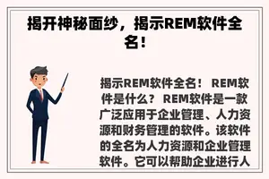 揭开神秘面纱，揭示REM软件全名！