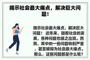 揭示社会最大痛点，解决巨大问题！