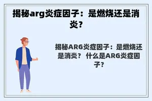 揭秘arg炎症因子：是燃烧还是消炎？