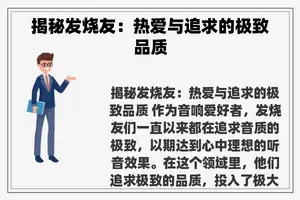 揭秘发烧友：热爱与追求的极致品质