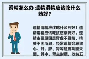 滑精怎么办 遗精滑精应该吃什么药好？