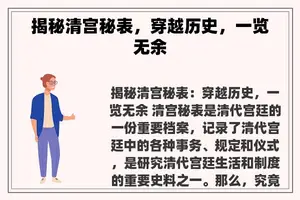 揭秘清宫秘表，穿越历史，一览无余