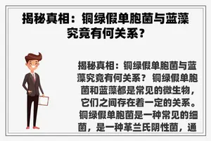 揭秘真相：铜绿假单胞菌与蓝藻究竟有何关系？