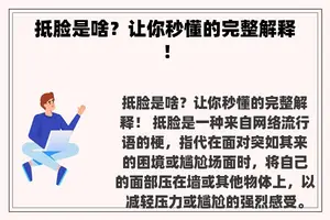 抵脸是啥？让你秒懂的完整解释！