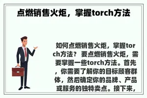 点燃销售火炬，掌握torch方法