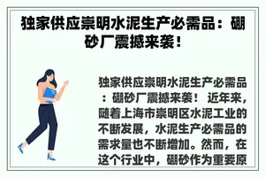 独家供应崇明水泥生产必需品：硼砂厂震撼来袭！